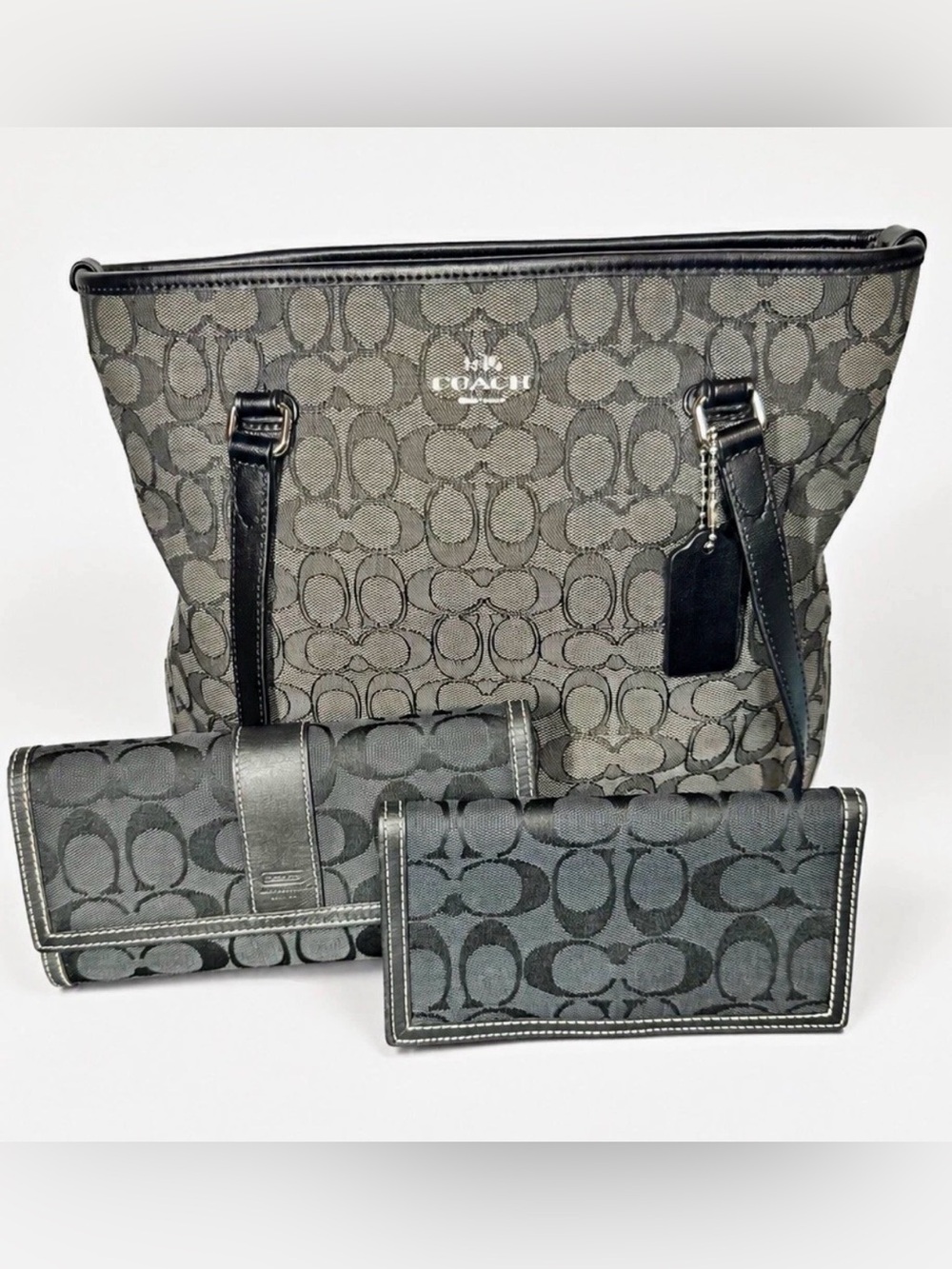 Coach Signature Tote + Wallet + Checkbook Cover-3-Piece Set